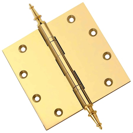 Embassy 5 x 5 Solid Brass Ball Bearing Hinge, Polished Brass Finish Steeple Tips 5050BBUS3S-1